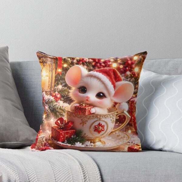 Item preview, Cute Christmas Mouse Teacup Santa Hat Vertical Art designed and sold by kawaiiaianimals.