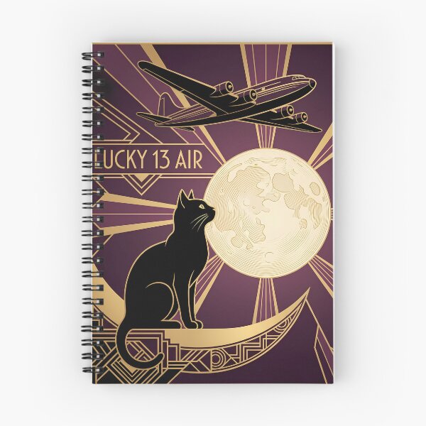 Item preview, Lucky 13 Air - Art Deco Black Cat, Full Moon and Streamlined Airliner designed and sold by EMaviation_.