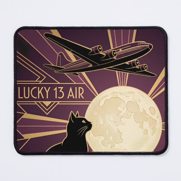 Item preview, Lucky 13 Air - Art Deco Black Cat, Full Moon and Streamlined Airliner designed and sold by EMaviation_.