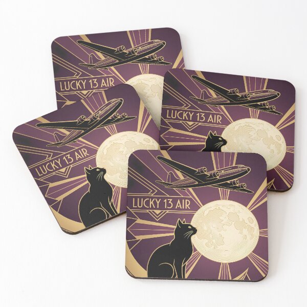 Item preview, Lucky 13 Air - Art Deco Black Cat, Full Moon and Streamlined Airliner designed and sold by EMaviation_.