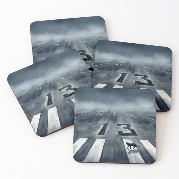 Item preview, Runway 13 in the Fog - Watercolor Black Cat Crossing the Threshold designed and sold by EMaviation_.