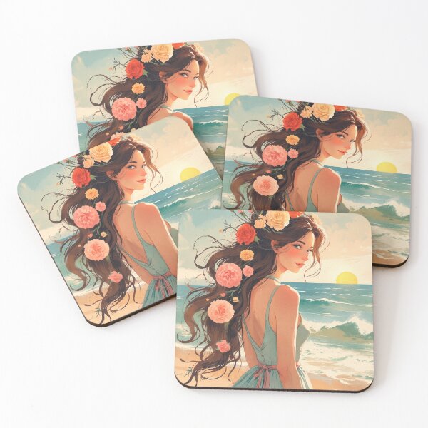 Item preview, Beautiful girl with flowers in her hair, standing on the seashore. designed and sold by ELFofDREAMS.