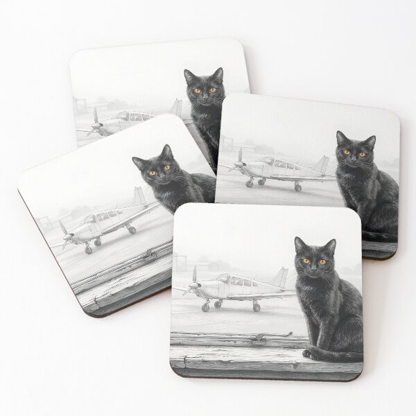 Item preview, Black Cat in the Hangar Window - Graphite Pencil Aviation Sketch designed and sold by EMaviation_.