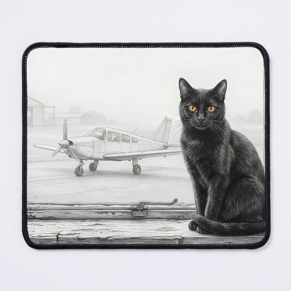 Item preview, Black Cat in the Hangar Window - Graphite Pencil Aviation Sketch designed and sold by EMaviation_.