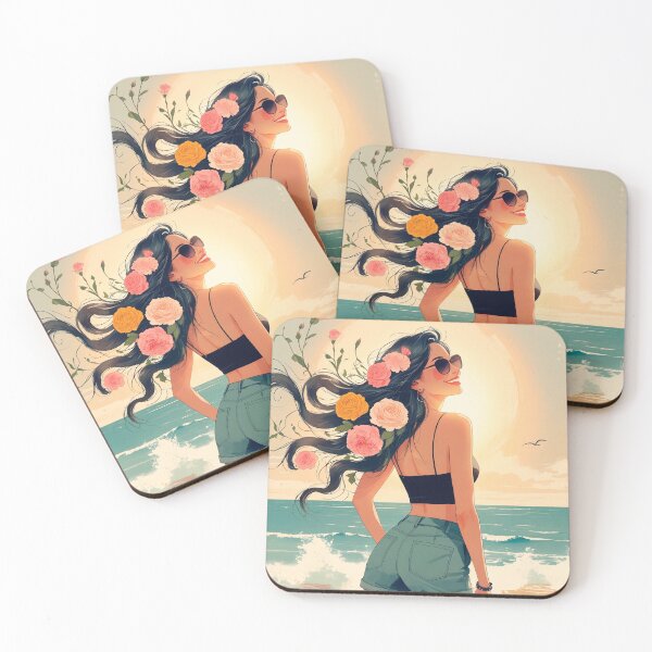 Item preview, Beautiful girl with flowers in her hair, standing on the seashore #2. designed and sold by ELFofDREAMS.