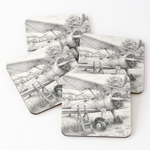 Item preview, Vintage Biplane, Ladder and Sleeping Cat - Graphite Pencil Sketch designed and sold by EMaviation_.