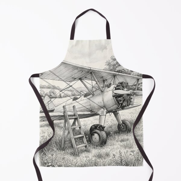 Item preview, Vintage Biplane, Ladder and Sleeping Cat - Graphite Pencil Sketch designed and sold by EMaviation_.