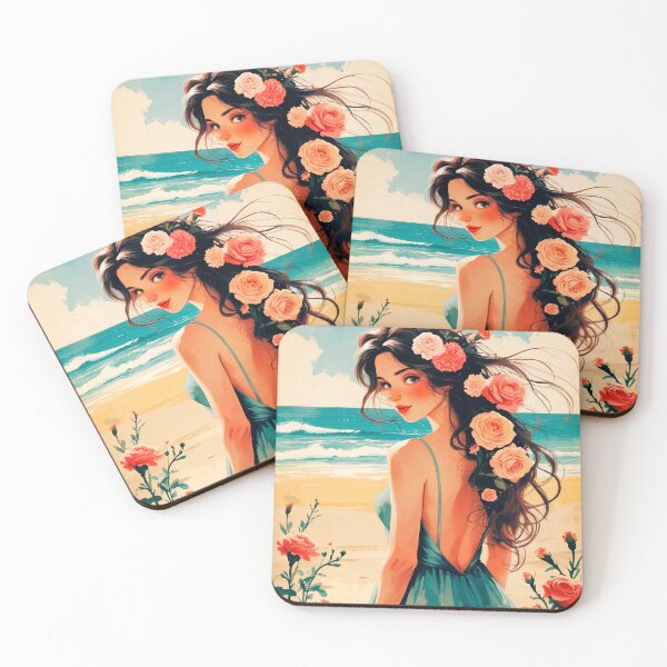 Item preview, Beautiful girl with flowers in her hair, standing on the seashore #3. designed and sold by ELFofDREAMS.