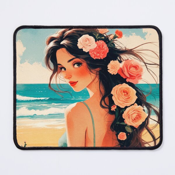 Item preview, Beautiful girl with flowers in her hair, standing on the seashore #3. designed and sold by ELFofDREAMS.