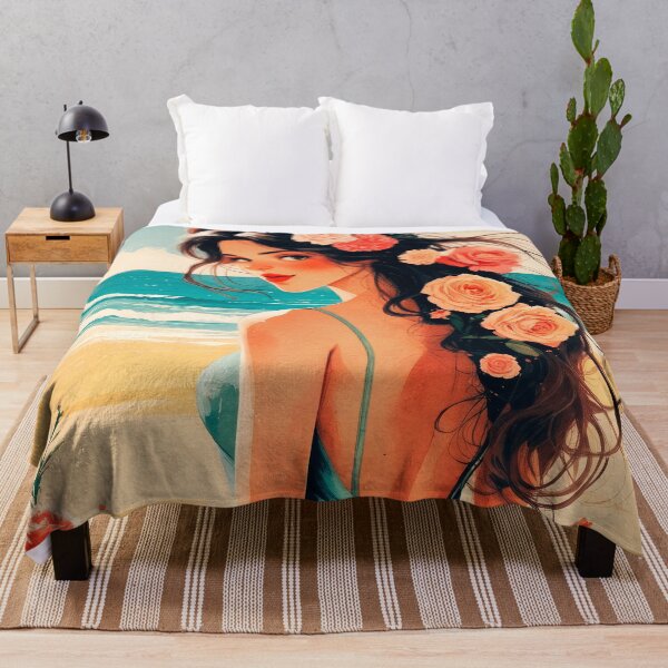 Item preview, Beautiful girl with flowers in her hair, standing on the seashore #3. designed and sold by ELFofDREAMS.