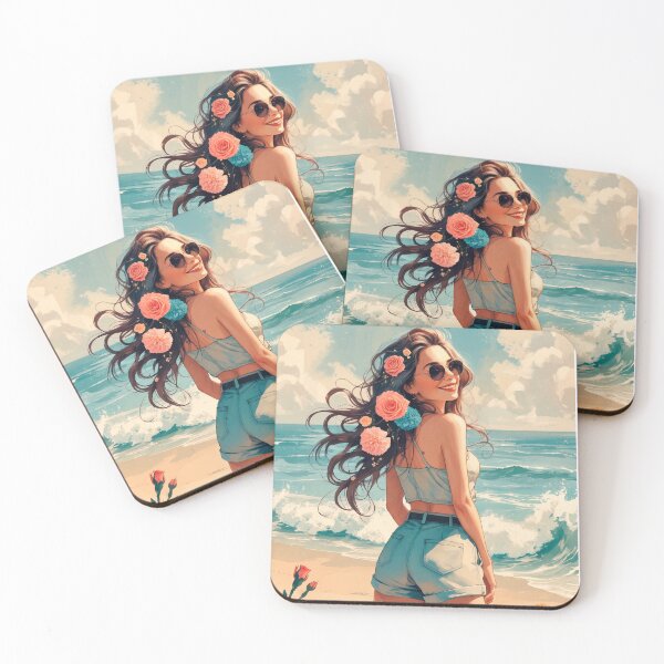 Item preview, Beautiful girl with flowers in her hair, standing on the seashore #4. designed and sold by ELFofDREAMS.