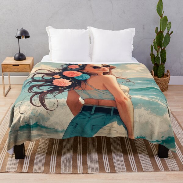 Item preview, Beautiful girl with flowers in her hair, standing on the seashore #4. designed and sold by ELFofDREAMS.
