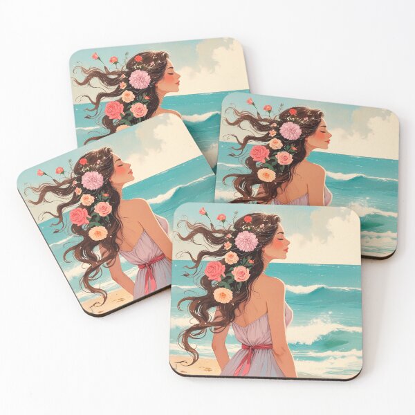 Item preview, Beautiful girl with flowers in her hair, standing on the seashore #5. designed and sold by ELFofDREAMS.