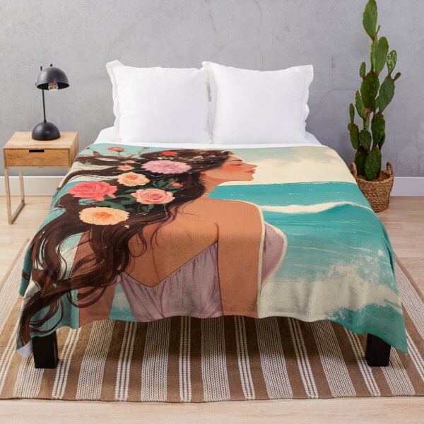 Item preview, Beautiful girl with flowers in her hair, standing on the seashore #5. designed and sold by ELFofDREAMS.
