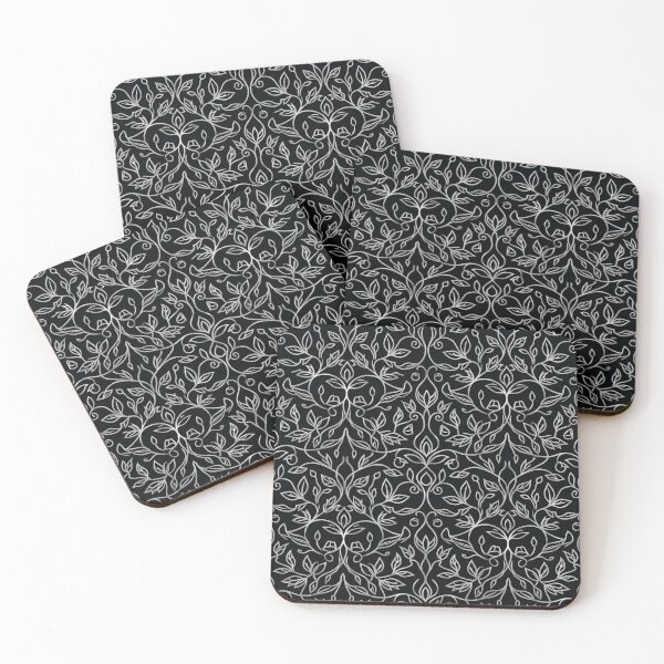 Item preview, Silver Floral Damask Pattern On Black designed and sold by Owcomm.