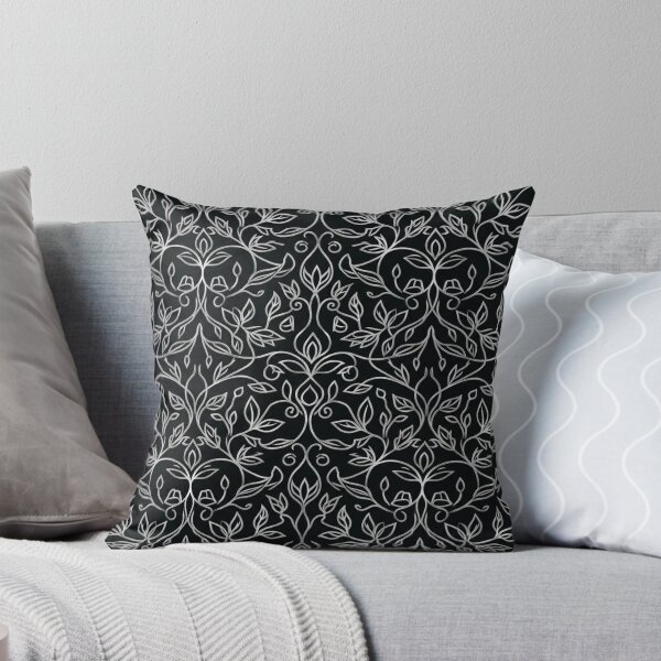 Item preview, Silver Floral Damask Pattern On Black designed and sold by Owcomm.
