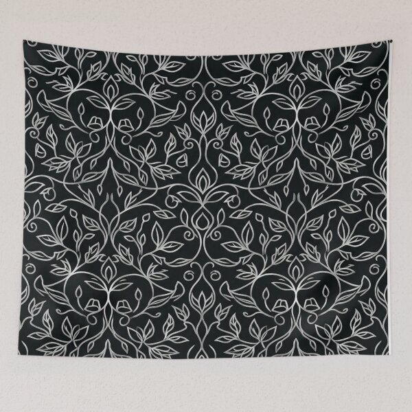 Item preview, Silver Floral Damask Pattern On Black designed and sold by Owcomm.