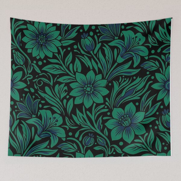 Item preview, Dark Emerald Floral Damask Garden Pattern designed and sold by Owcomm.