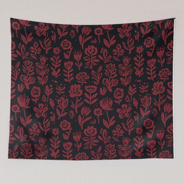 Item preview, Dark Red Floral Linocut Pattern Illustration    designed and sold by Owcomm.