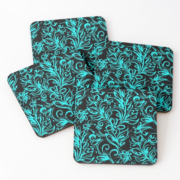 Item preview, Cyan Floral Brushstroke Pattern On Black designed and sold by Owcomm.