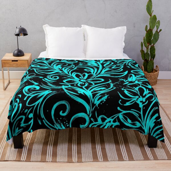 Item preview, Cyan Floral Brushstroke Pattern On Black designed and sold by Owcomm.
