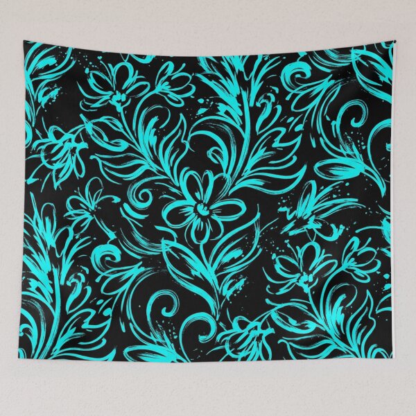 Item preview, Cyan Floral Brushstroke Pattern On Black designed and sold by Owcomm.