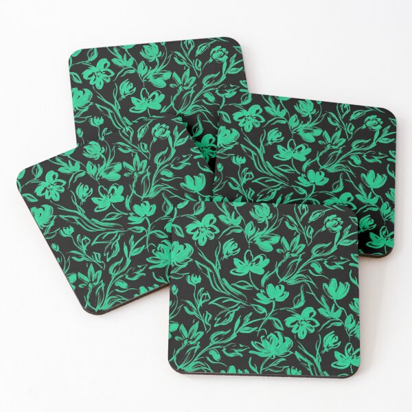 Item preview, Emerald Green Floral Pattern on Black designed and sold by Owcomm.