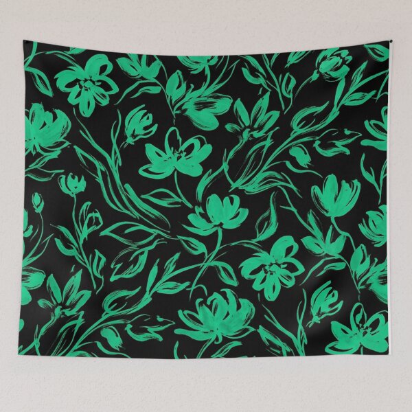 Item preview, Emerald Green Floral Pattern on Black designed and sold by Owcomm.