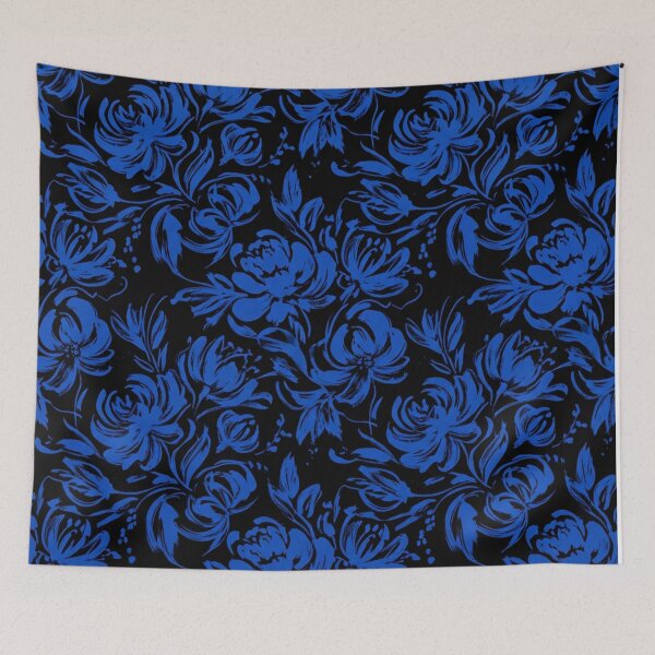 Item preview, Cobalt Blue Floral Blossom Pattern On Black designed and sold by Owcomm.