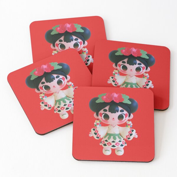 Item preview, Cute Folk Art Doll Girl with Red Flowers and Pom Pom Earring designed and sold by peterdesigns.
