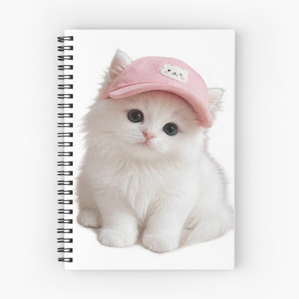 Item preview, Cute White Kitten Wearing Pink Bear Cap - Adorable Fluffy Cat designed and sold by TwinsBazaar.