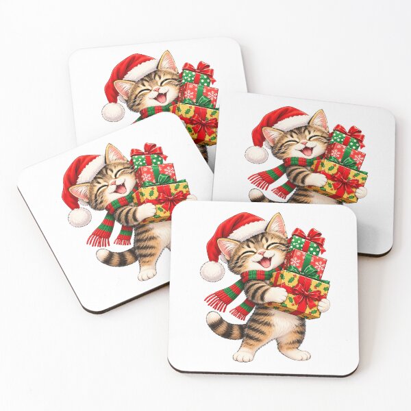Item preview, Cheerful Christmas Cat with Santa Hat and Presents designed and sold by Myra365Art.