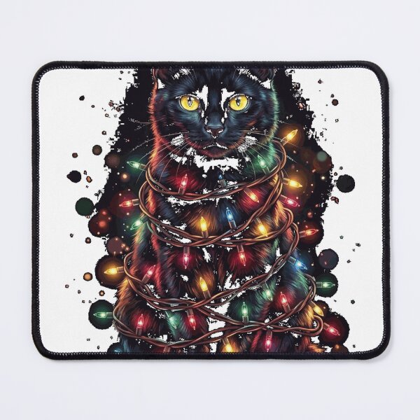 Item preview, Black Santa Cat Tangled Up In Lights Christmas Santa Classic T-Shirt (3) designed and sold by Atros.