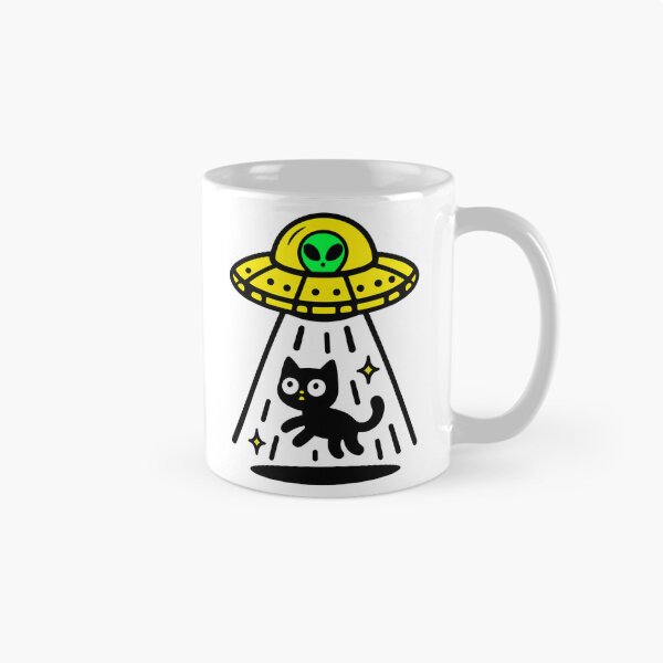 Item preview, Alien UFO Abducting Black Cat – Funny Space Sticker designed and sold by PIXEL POP DESIGNS - Beyond the Norm!.