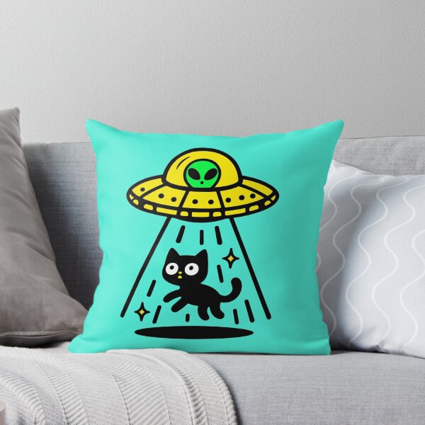 Item preview, Alien UFO Abducting Black Cat – Funny Space Sticker designed and sold by PIXEL POP DESIGNS - Beyond the Norm!.