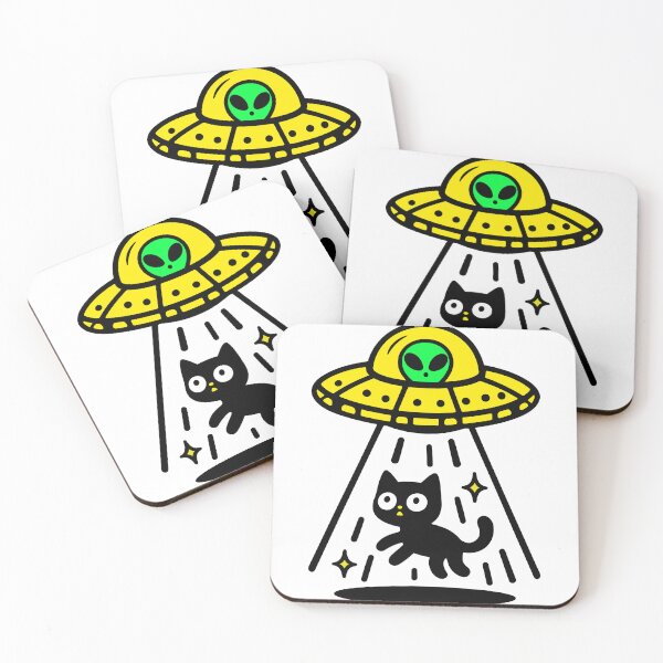 Item preview, Alien UFO Abducting Black Cat – Funny Space Sticker designed and sold by PIXEL POP DESIGNS - Beyond the Norm!.