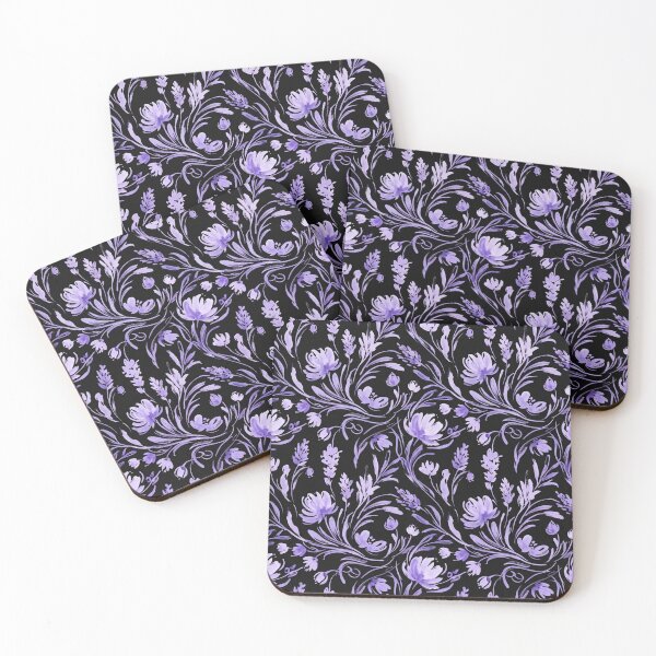 Item preview, Purple Watercolor Floral Pattern On Black designed and sold by Owcomm.