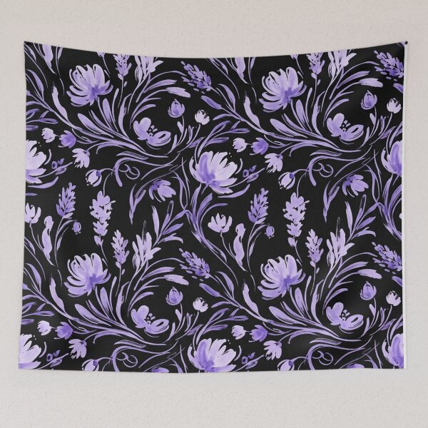 Item preview, Purple Watercolor Floral Pattern On Black designed and sold by Owcomm.
