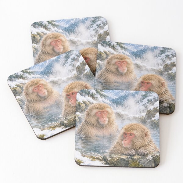 Item preview, Japanese Snow Monkeys Relaxing in Hot Springs Watercolor Art designed and sold by vekotpu.