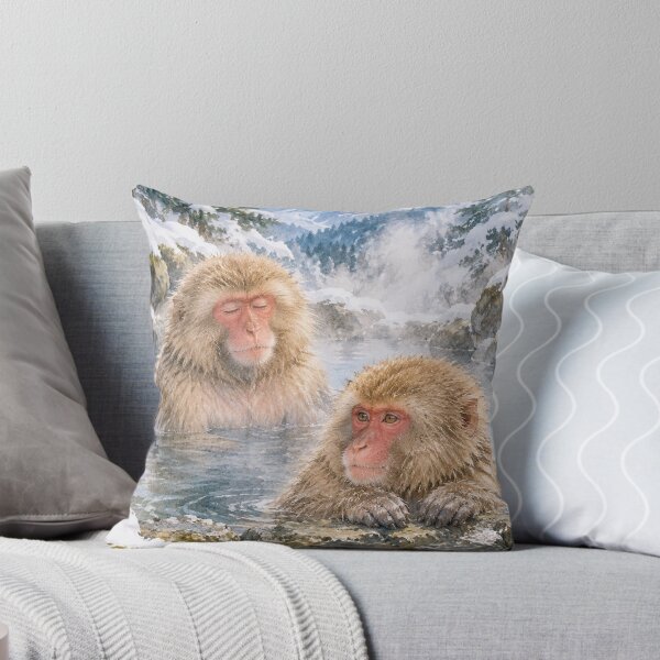 Item preview, Japanese Snow Monkeys Relaxing in Hot Springs Watercolor Art designed and sold by vekotpu.