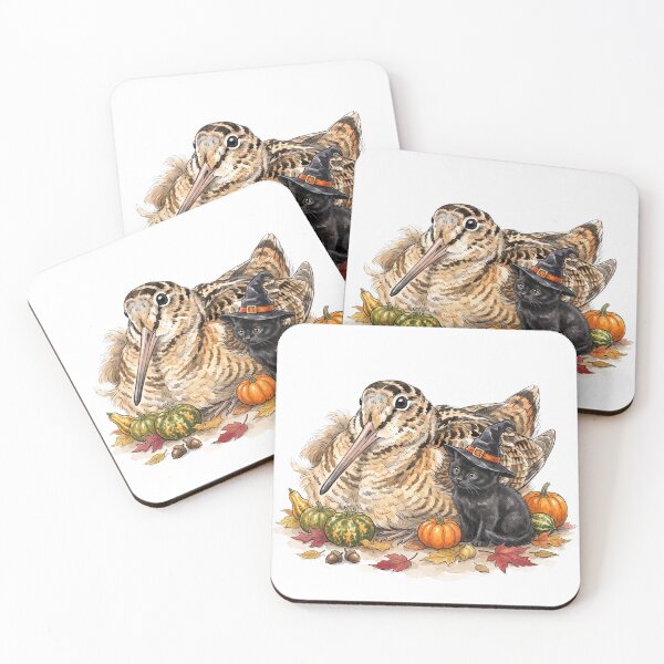 Item preview, Halloween Timberdoodle & Witch Kitten | American Woodcock Autumn Watercolor Design designed and sold by HelgaCraftery.