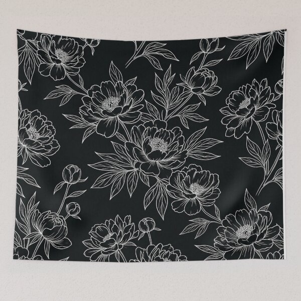 Item preview, White Peony Botanical Floral Line Art Pattern designed and sold by Owcomm.