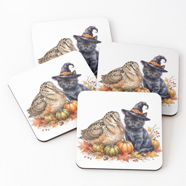 Item preview, Halloween Timberdoodle & Witch Kitten | American Woodcock Autumn Watercolor Design designed and sold by HelgaCraftery.