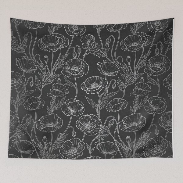 Item preview, Elegant White Poppy Line Art Floral Pattern designed and sold by Owcomm.