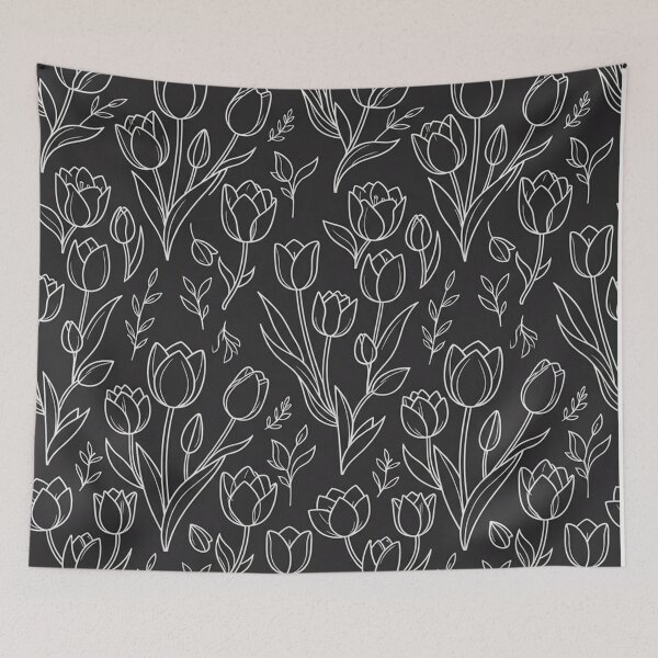 Item preview, Minimalist White Tulip Floral Outline Pattern designed and sold by Owcomm.