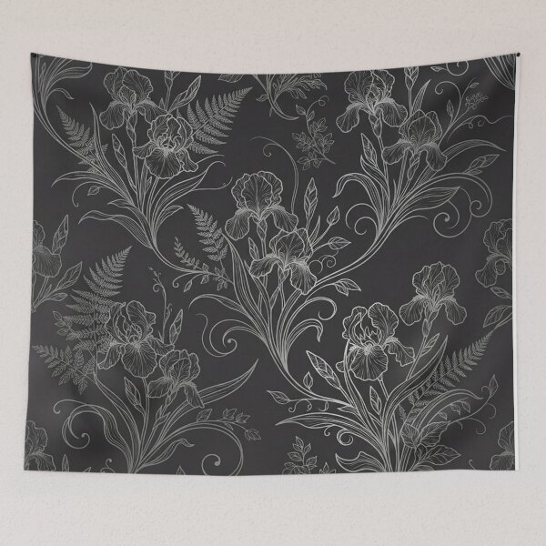 Item preview, Silver Iris Floral Line Art Pattern designed and sold by Owcomm.