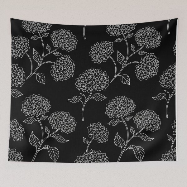 Item preview, White Hydrangea Flowers Line Art Black Pattern designed and sold by Owcomm.