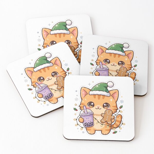 Item preview, White Glitter Santa Cat Christmas Boba Tea Cute Winter designed and sold by Sofia art shop.