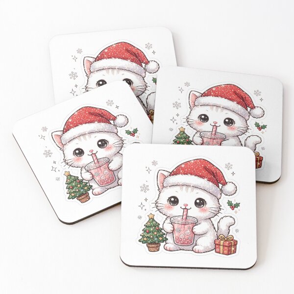 Item preview, White Glitter Santa Cat Christmas Boba Tea Cute Winter designed and sold by Sofia art shop.