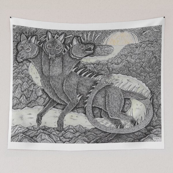Item preview, Cerberus guarding the realm of Hades, pen and ink  designed and sold by WolfRaven Creations.